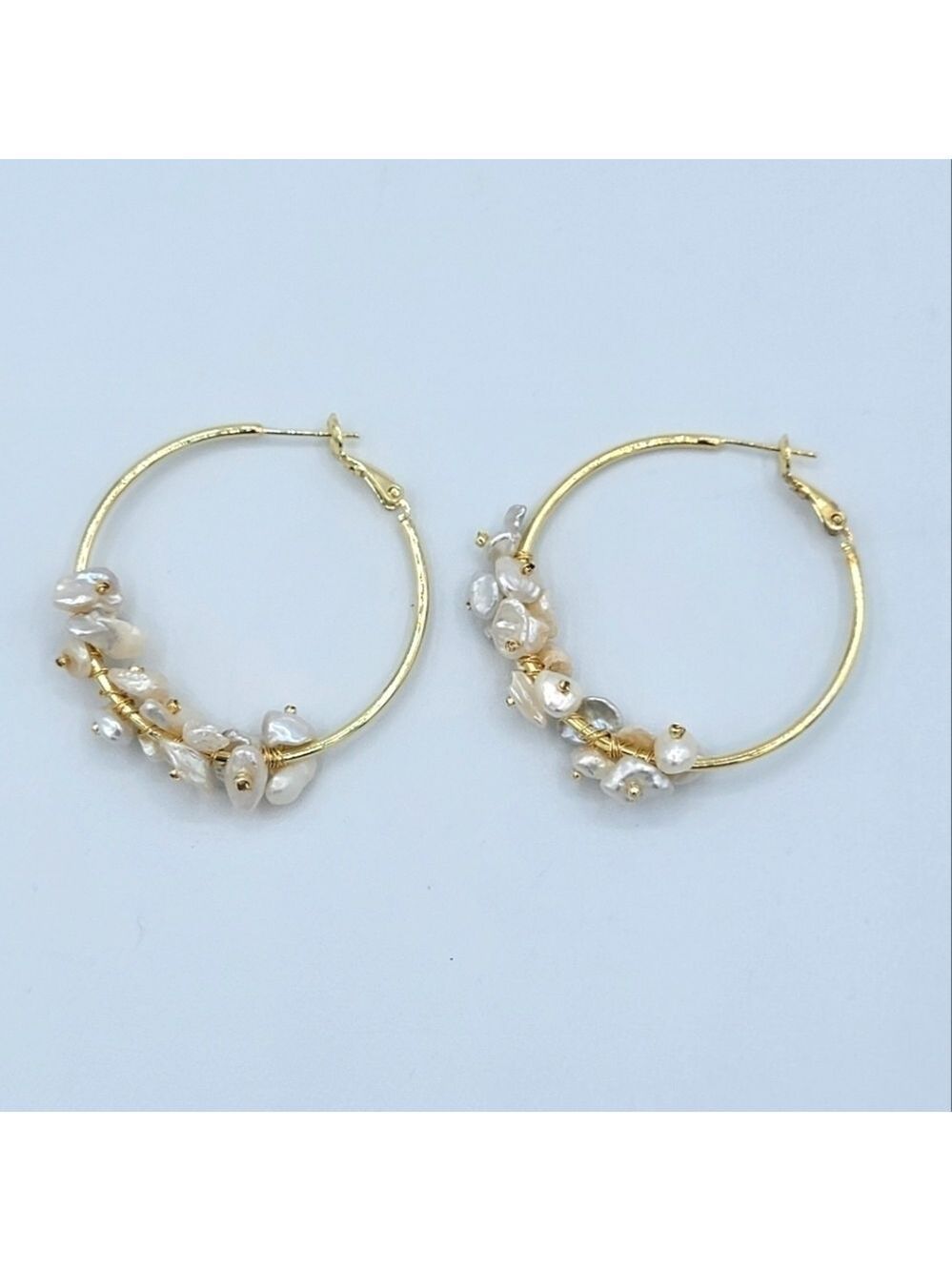 Freshwater Pearl Hoop Earrings Goldtone NEW #2086